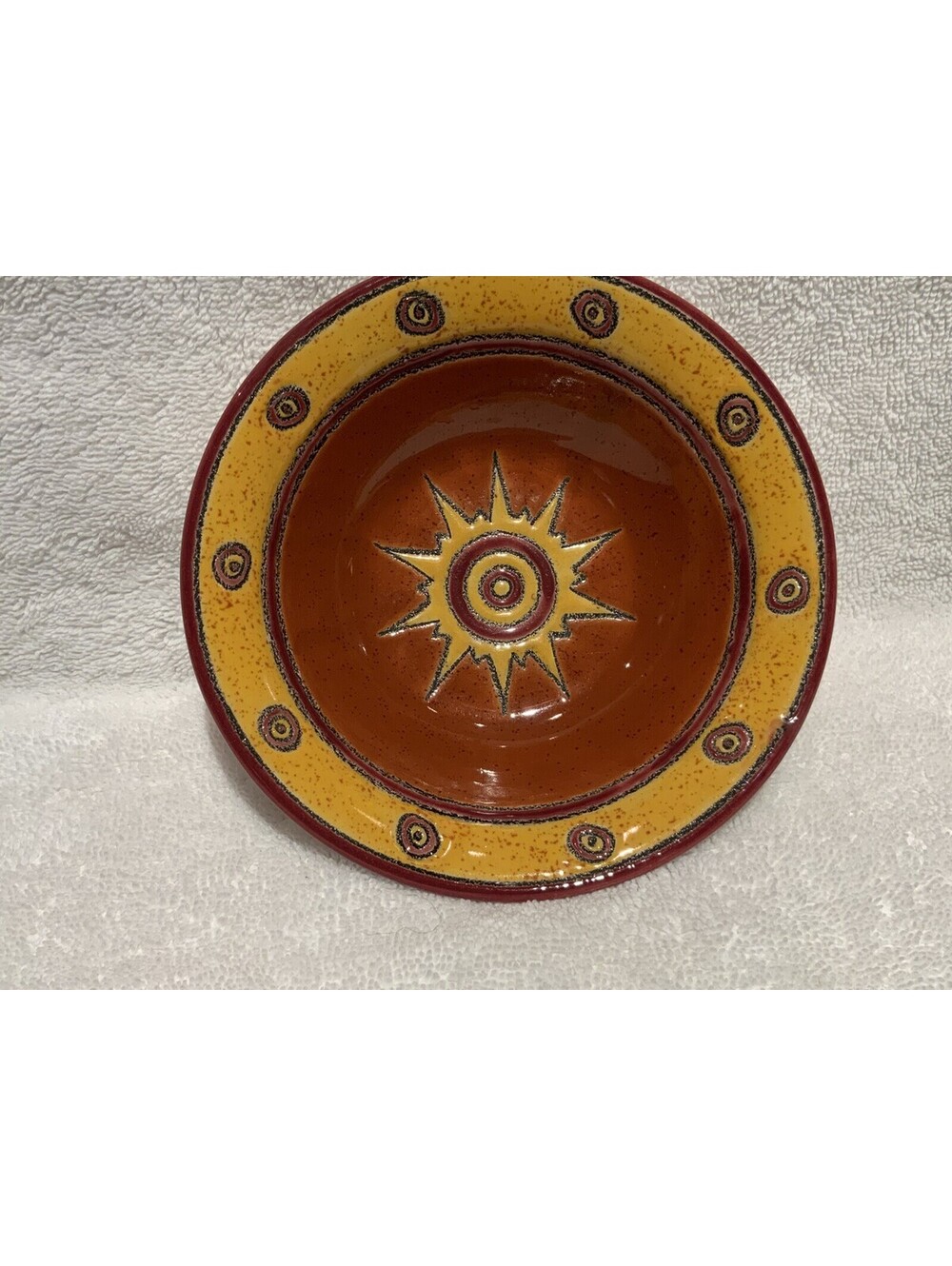 Vintage Mid Century Modern Artesa Hand Painted Sun Design 5.75”D Small Bowl
